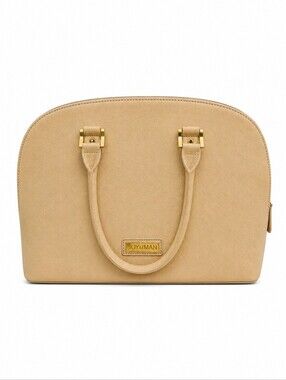 JOY & IMAN Ivory Pebbled SpIit Leather Large Clamshell Satchel Handbag